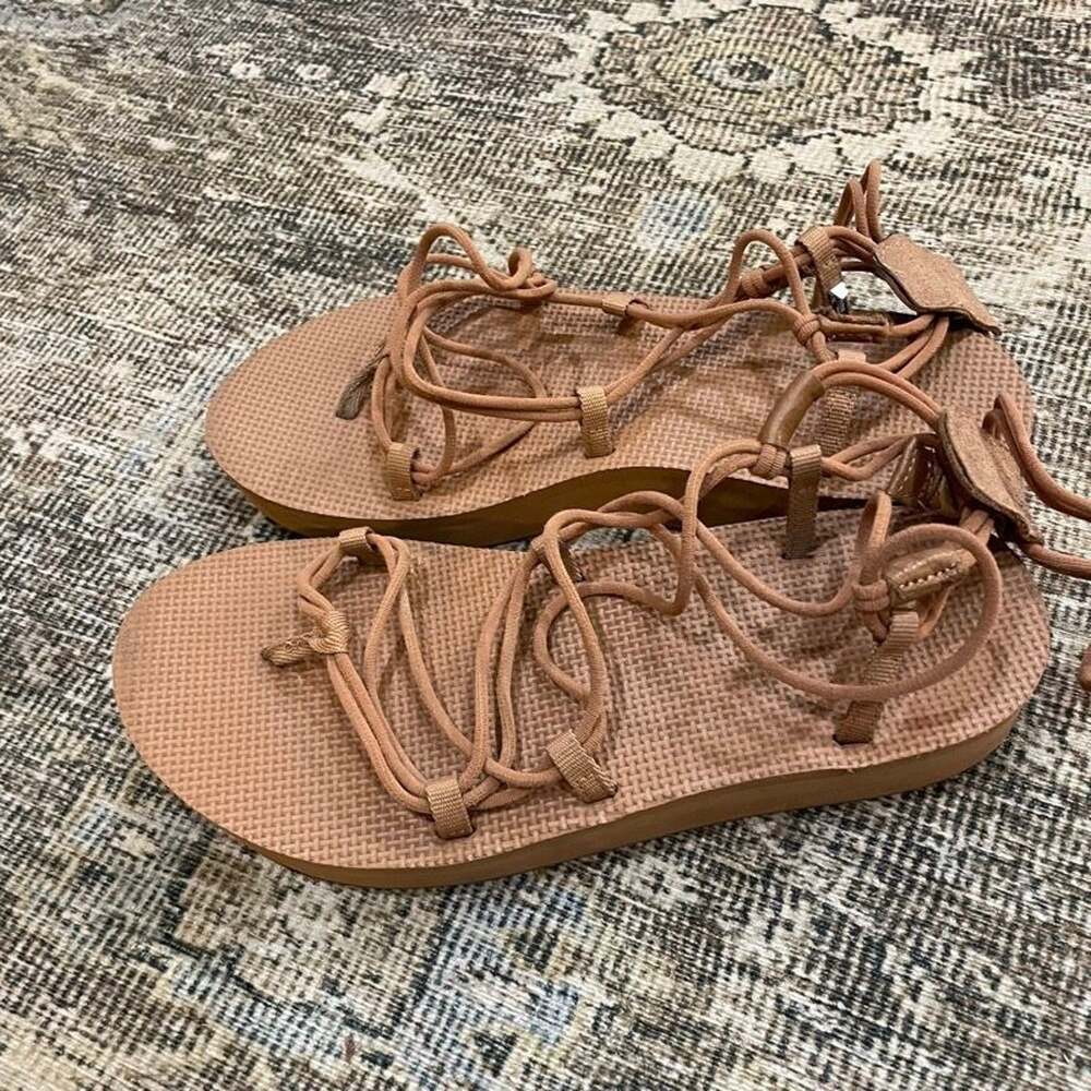 Teva Voya Infinity Sandals Womens 8 Tan Brown Strappy Lace Up Flat Gladiator